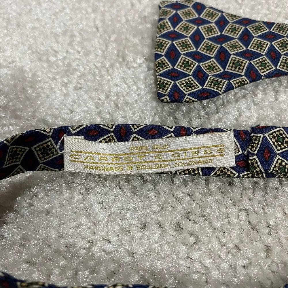 Carrot & Gibbs Bow Tie Mens Blue Silk Geometric Pointed Adjustable USA Menswear
